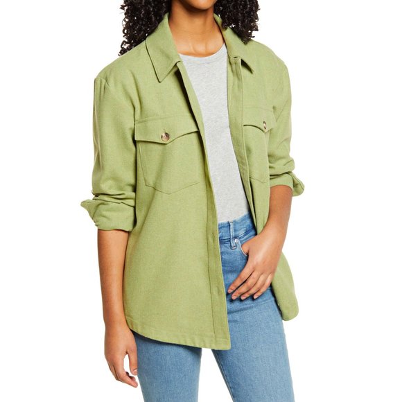 bp Jackets & Blazers - BP. Oversized Brushed Shirt Jacket in Olive Emerald Green
